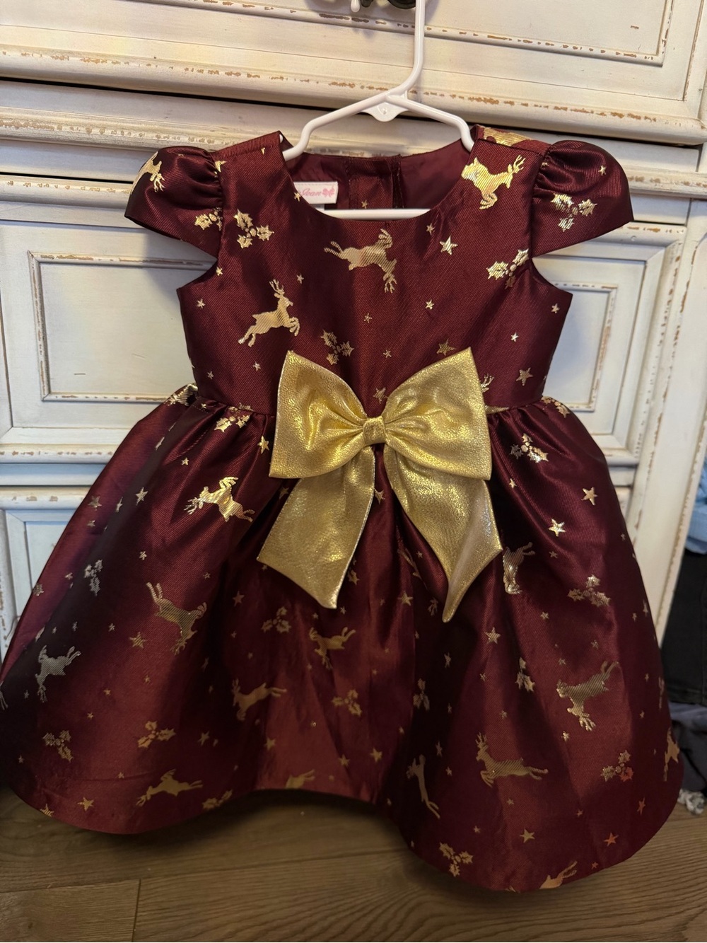 Bonnie Jean Burgundy Dress with Gold Deer